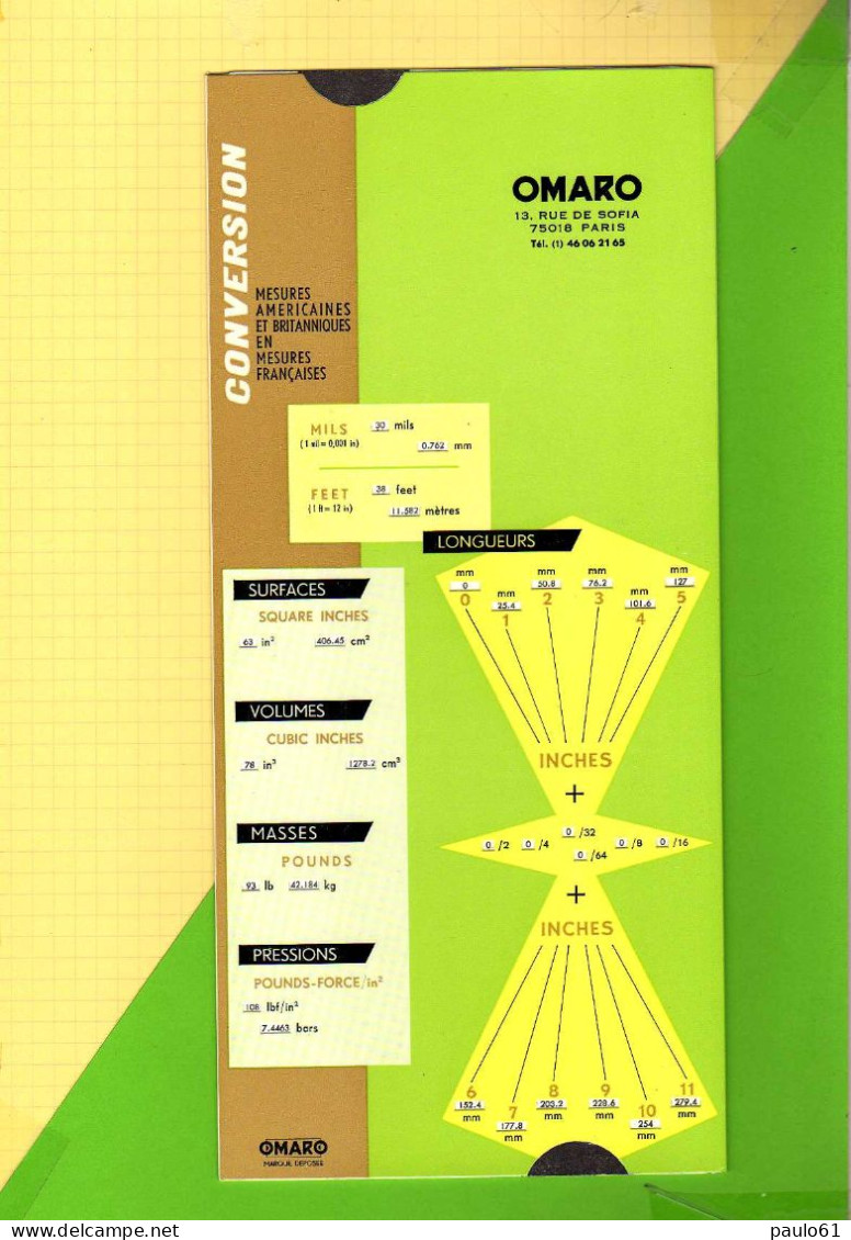 Abaque Regle OMARO : C8 Conversion Des Mesures Americaines Et Britanniques En Mesures Françaises - Autres Appareils
