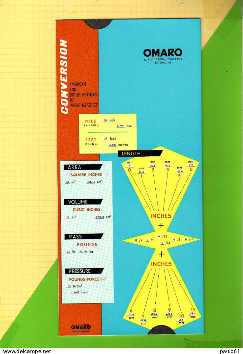 Abaque Regle OMARO : C8 Conversion Des Mesures Americaines Et Britanniques En Metric Measures - Other Apparatus