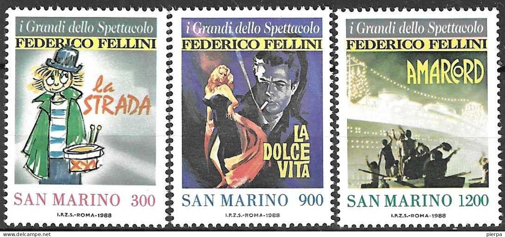 SAN MARINO - 1988 - CINEMA FELLINI - SERIE 3 VALORI - NUOVA MNH** (YVERT 1186\8- MICHEL 1391\30 - SS 1233\5) - Unused Stamps