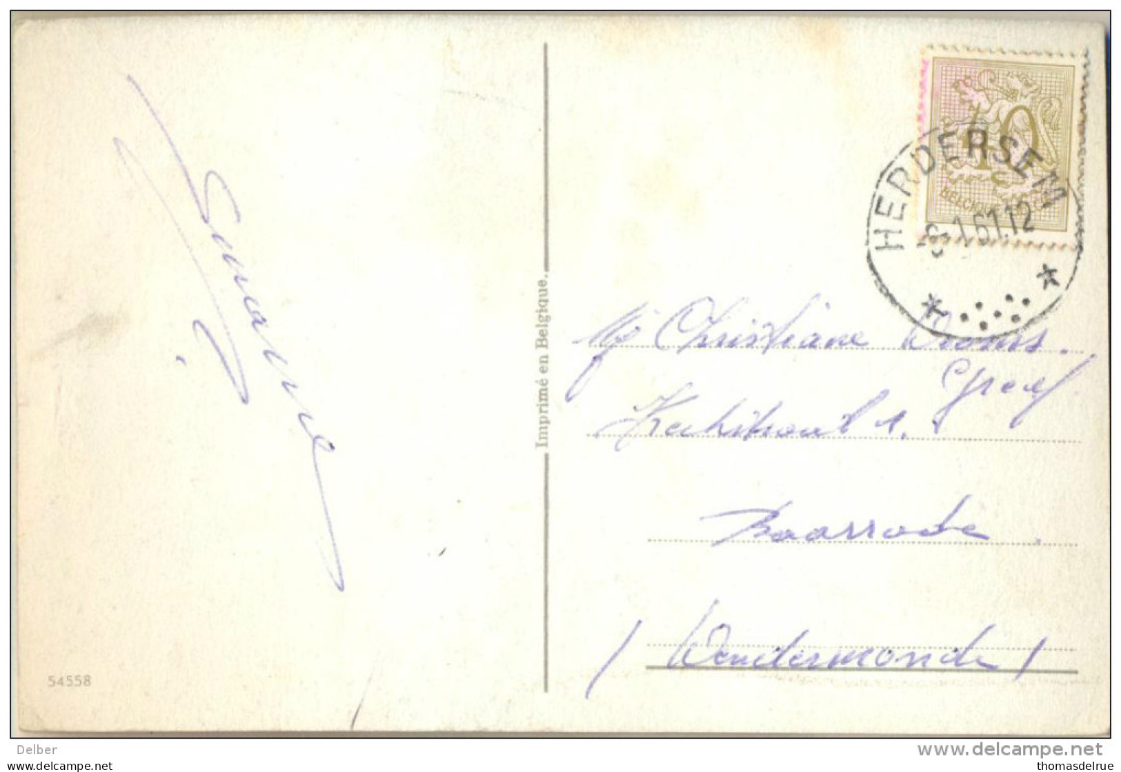 1P-261: Nieuwjaarskaartje: N°853: * HERSERSEM * -5-1-54.12 : Sterstempel > Baasrode - 1951-1975 Heraldischer Löwe (Lion Héraldique)