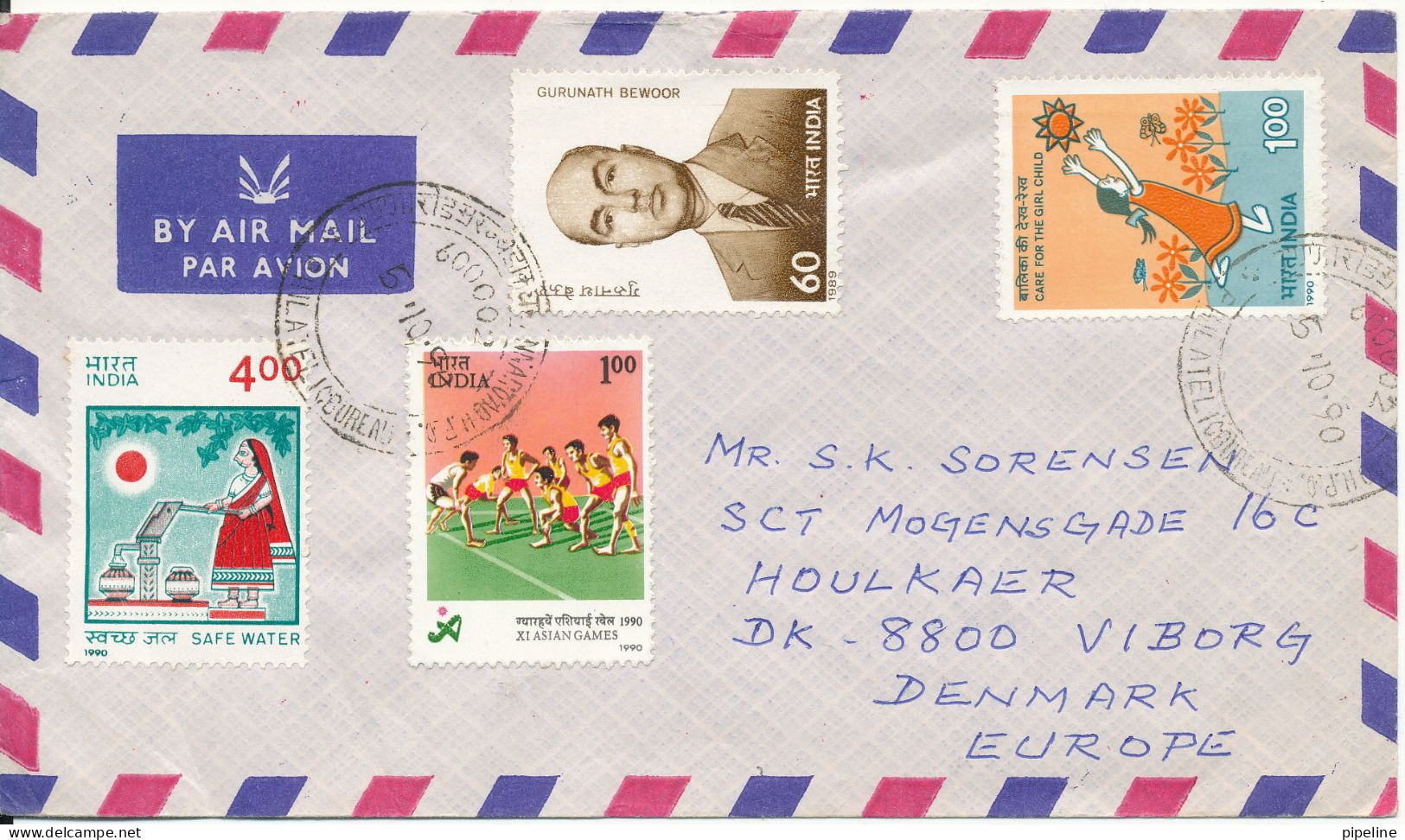 India Air Mail Cover Sent To Denmark 5-10-1990 Topic Stamps - Luftpost