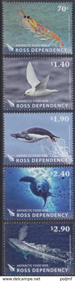 Ross, N° 140 à 144 (Chaîne Alimentaire : Krill, Pétrel, Manchot Adélie, Phoque Crabier, Baleine Bleue ...) Neuf ** - Neufs