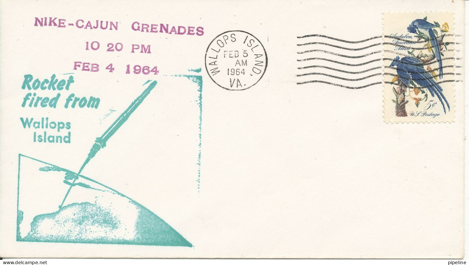 USA Space Cover Rocket Fired From Wallops Islands 4-2-1964 Postmarked 5-2-2964 With Cachet - Amérique Du Nord