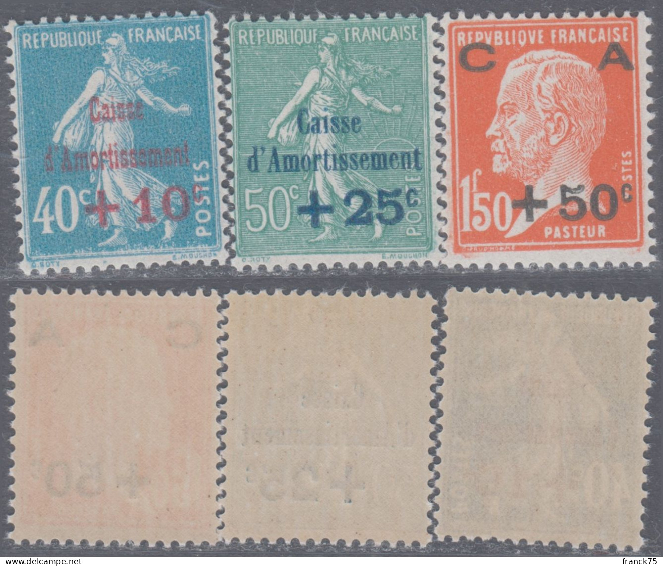 1ère Série Caisse D'Amortissement Neuve ** Sans Charnière TB (Y&T N° 246 à 248 , Cote 70€) - 1927-31 Caisse D'Amortissement