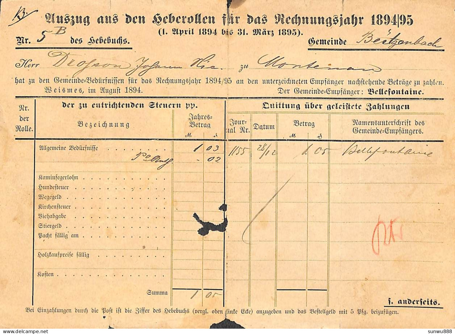 Rechnungsjahr 1894-1895 Butgenbach - 1800 – 1899