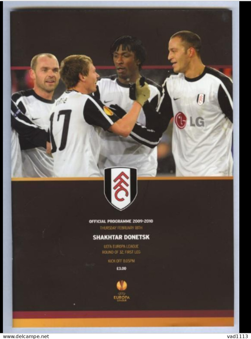 Official Program UEFA Europa League 2009-10 Fulham FC England - Shakhtar Donetsk Ukraine - Libros