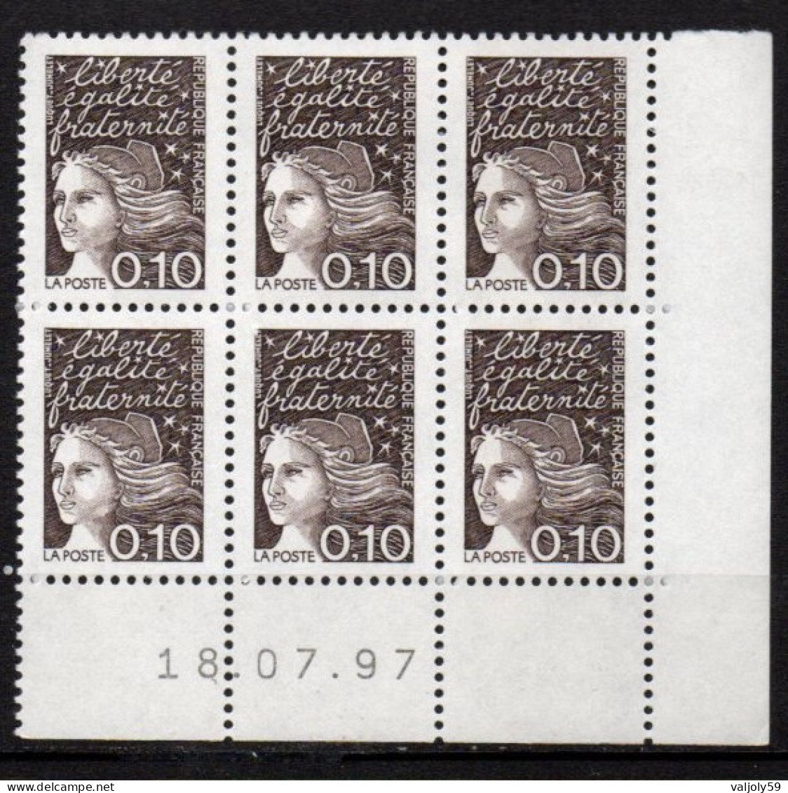 Coin Daté YT 3086** - 6 Timbres - Marianne De Luquet 10 C Bistre Noir - Daté Du 18-07-97 - 1990-1999