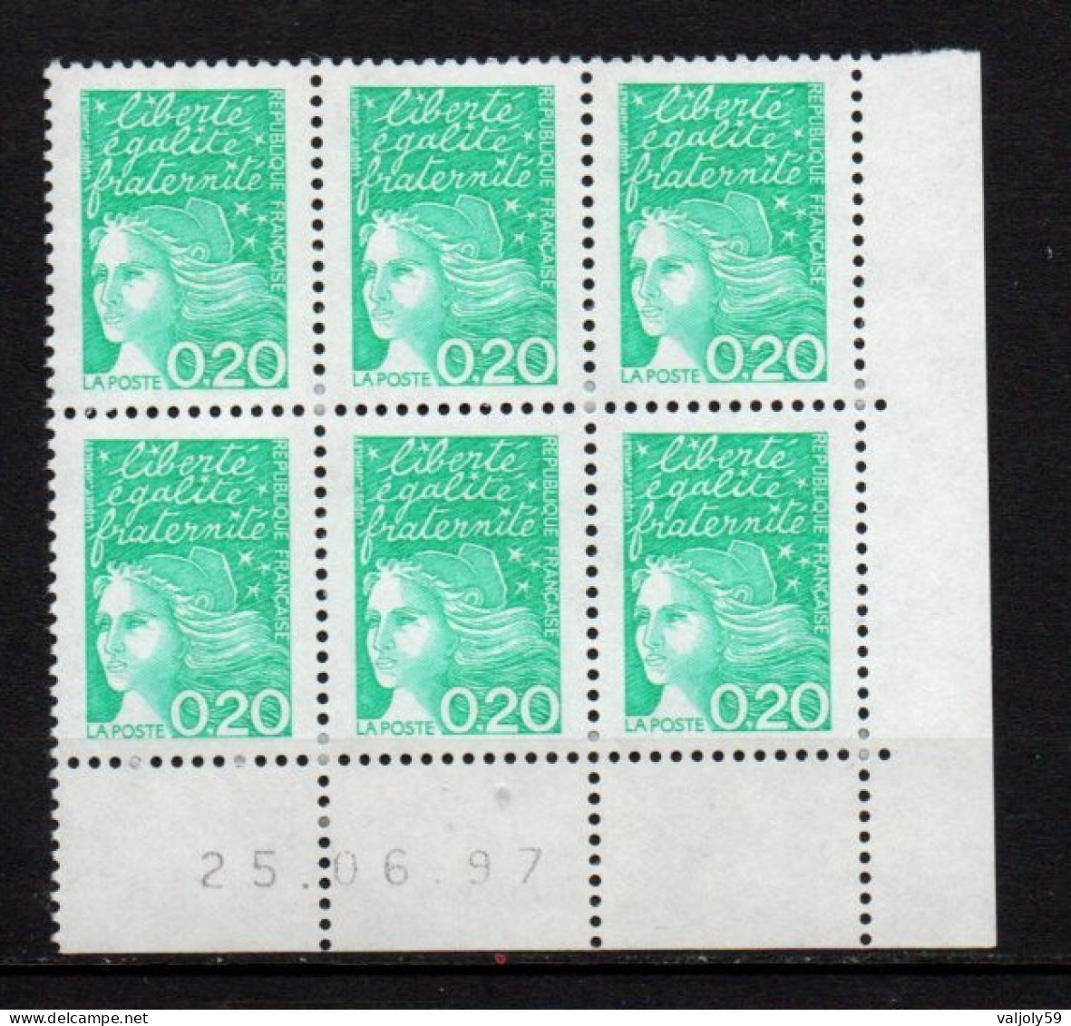 Coin Daté YT 3087** - 6 Timbres - Marianne De Luquet 20 C émeraude - Daté Du 25-06-97 - 1990-1999