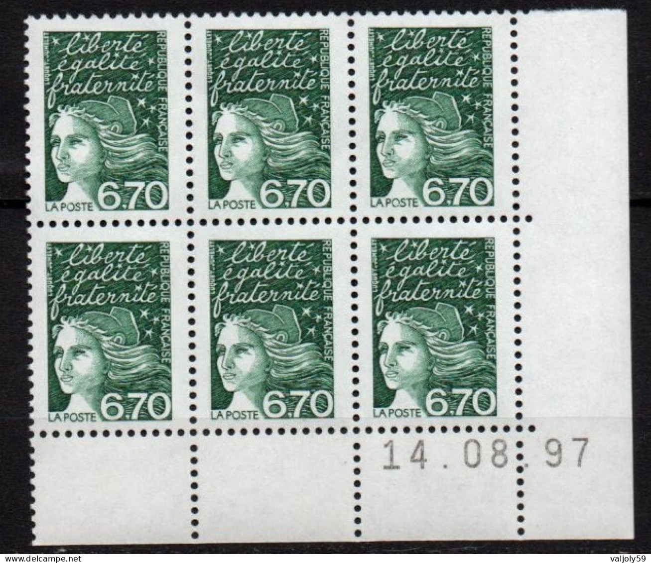 Coin Daté YT 3098** - 6 Timbres -Marianne De Luquet 6,70 F Vert Foncé- Daté Du 14-08-97 - 1990-1999