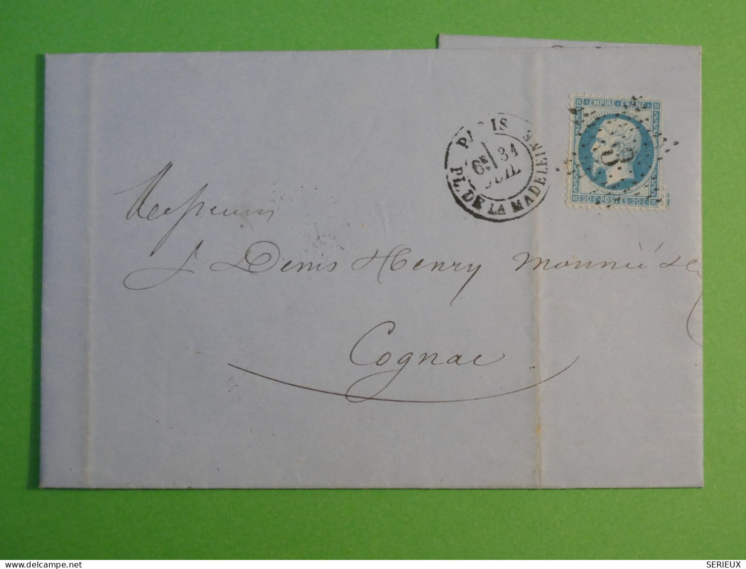 DC0  FRANCE   LETTRE  31 JUIL.1868 ETOILE DE PARIS N°3  A  COGNAC   +NAPOLEON N°22++AFF. INTERESSANT++ - 1849-1876: Période Classique