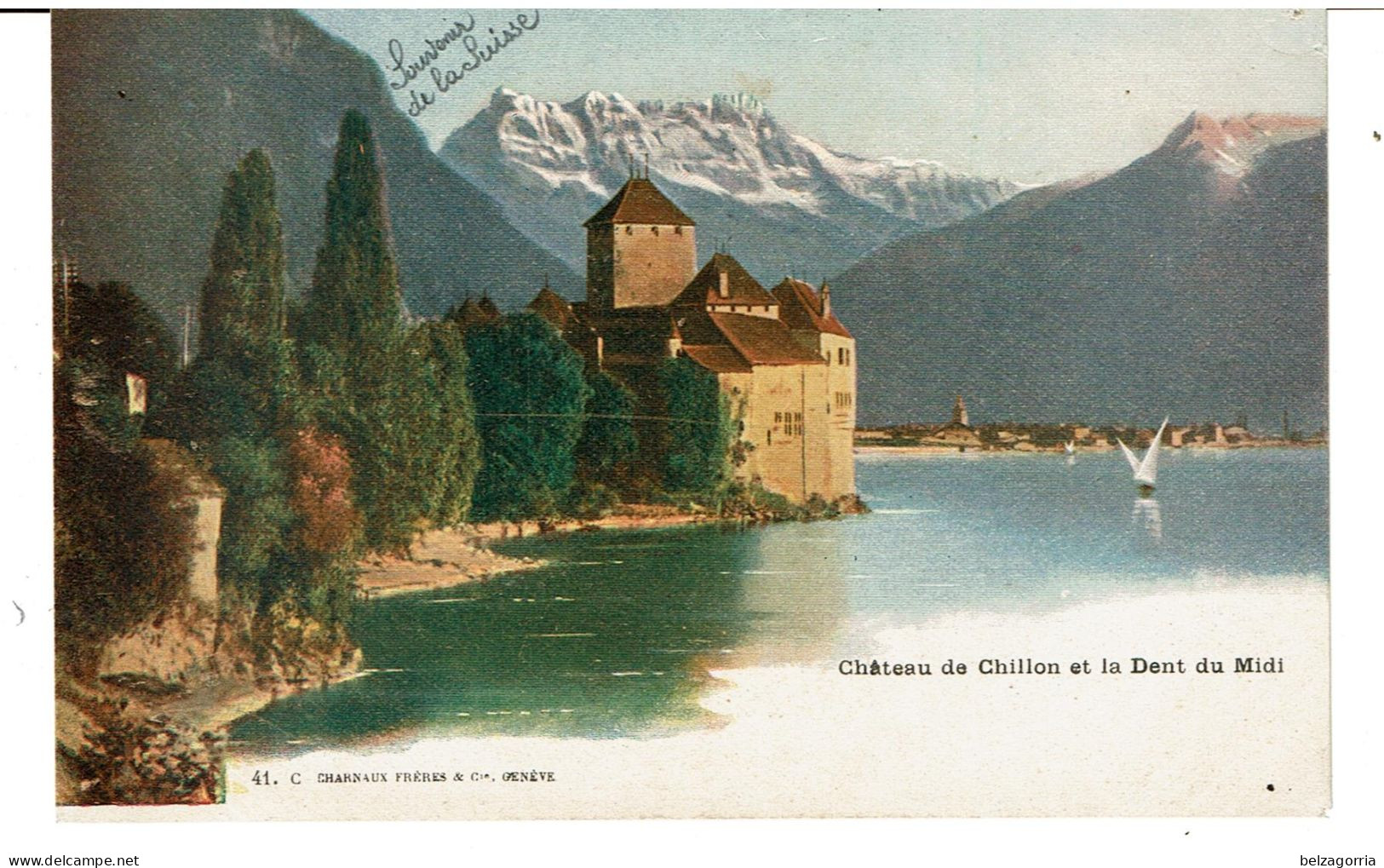 VEYTAUX -  Château De Chillon Et La Dent Du Midi  -  Litho Couleur 1900 - Veytaux