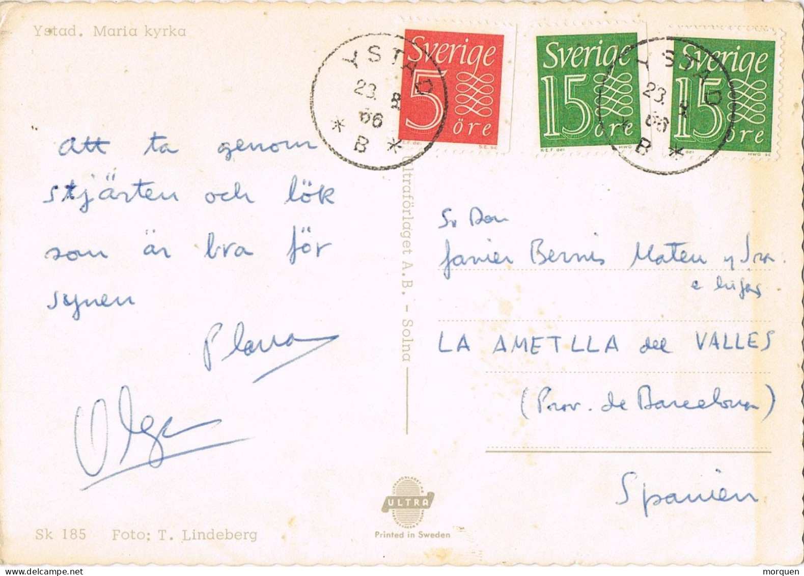 53233. Postal Aerea YSTAD (Sveroge) Suecia 1966. Vista De La Iglesia De Maria De Ustad - Cartas & Documentos