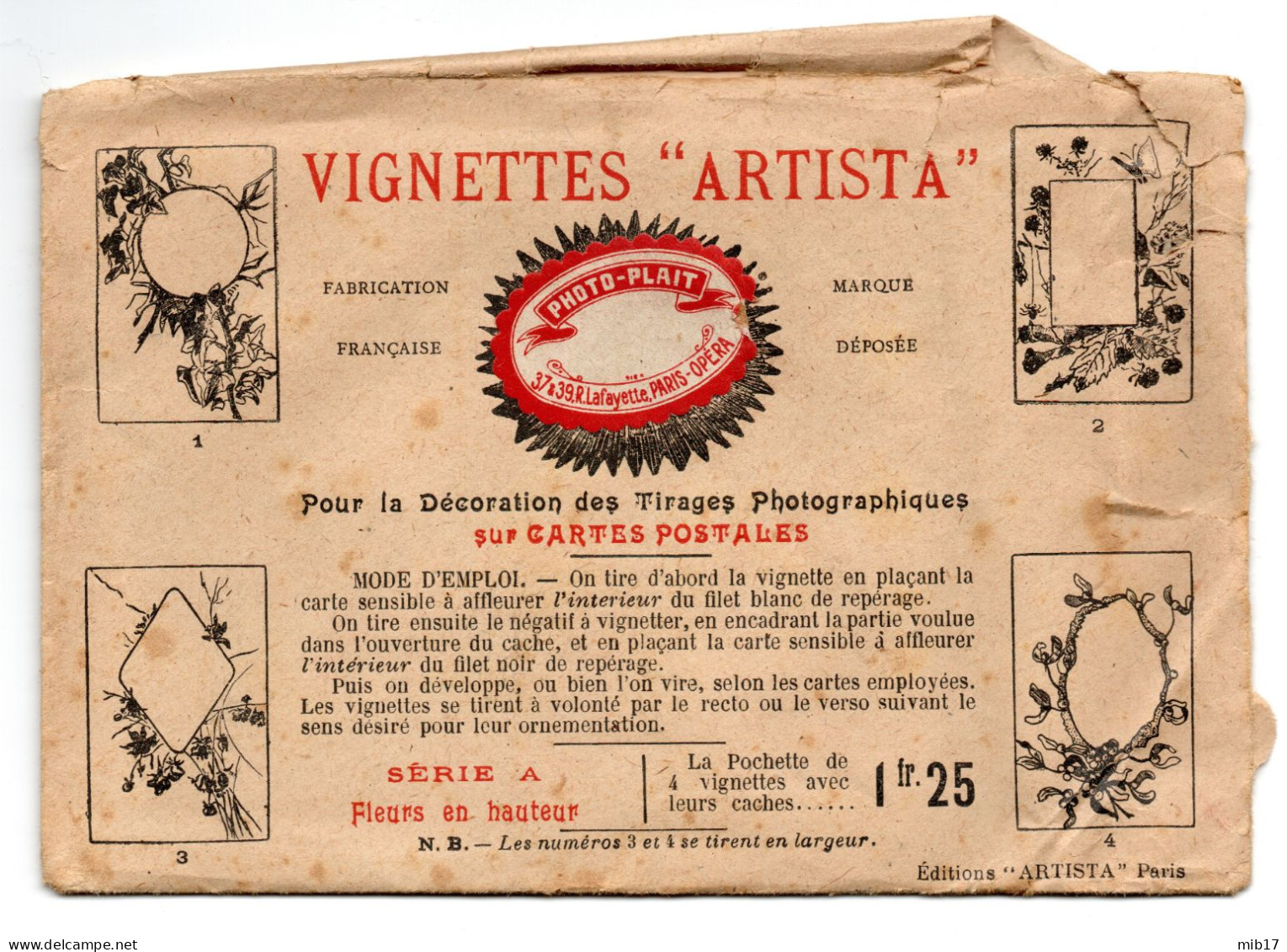 Vignettes ARTISTA Photo-plait. Décoration Tirage Photographique Sur Cartes Postales - Complet - Material Y Accesorios