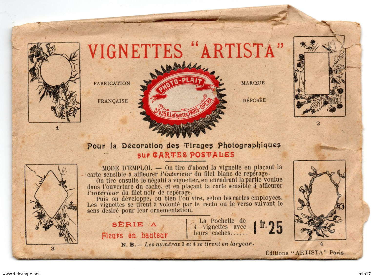 Vignettes ARTISTA Photo-plait. Décoration Tirage Photographique Sur Cartes Postales - Complet - Matériel & Accessoires
