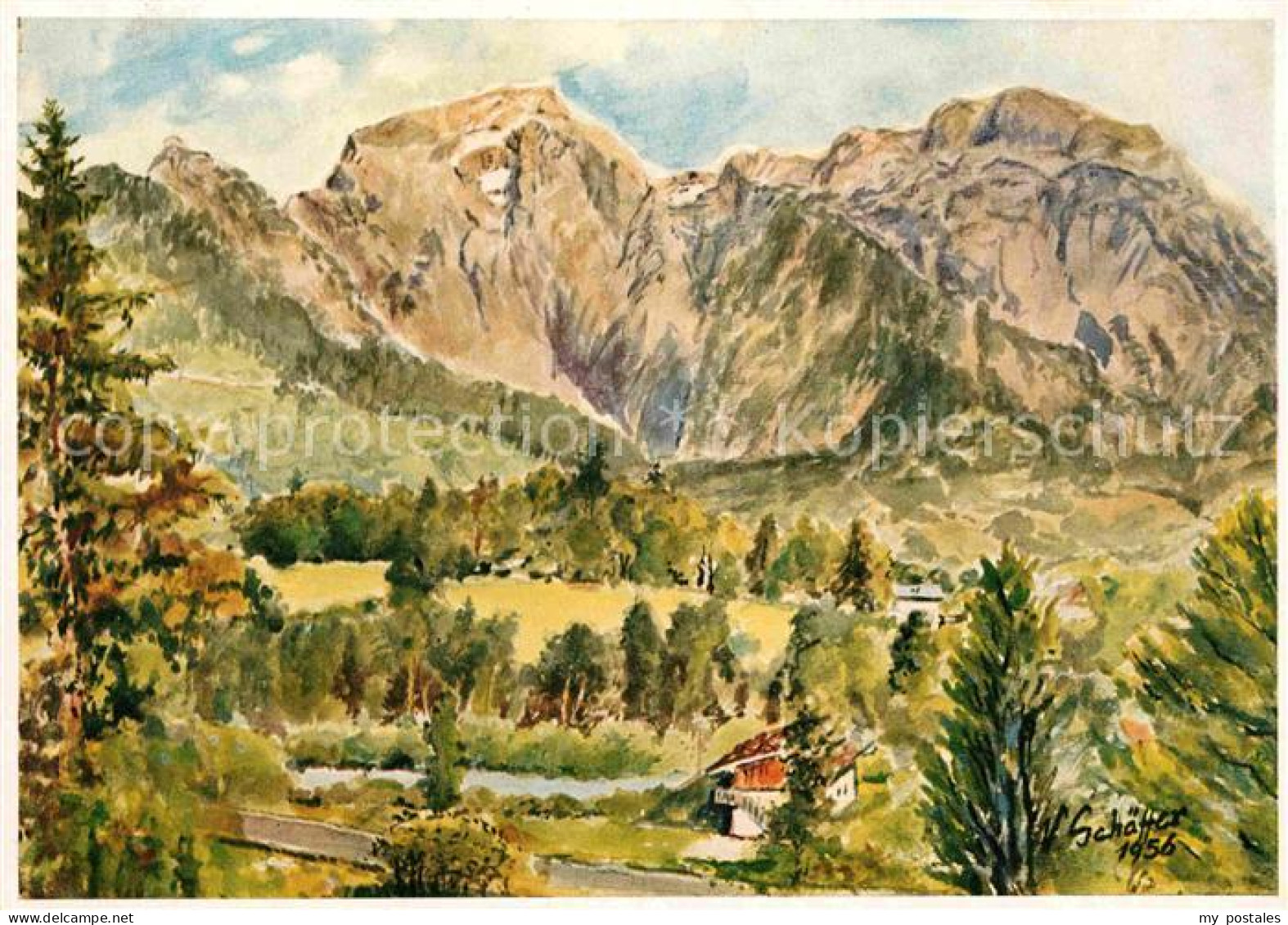 42609104 Strub Kehlsteinhaus Hoher Goell Brett Viktor Schaeffer Aquarell Bischof - Bischofswiesen