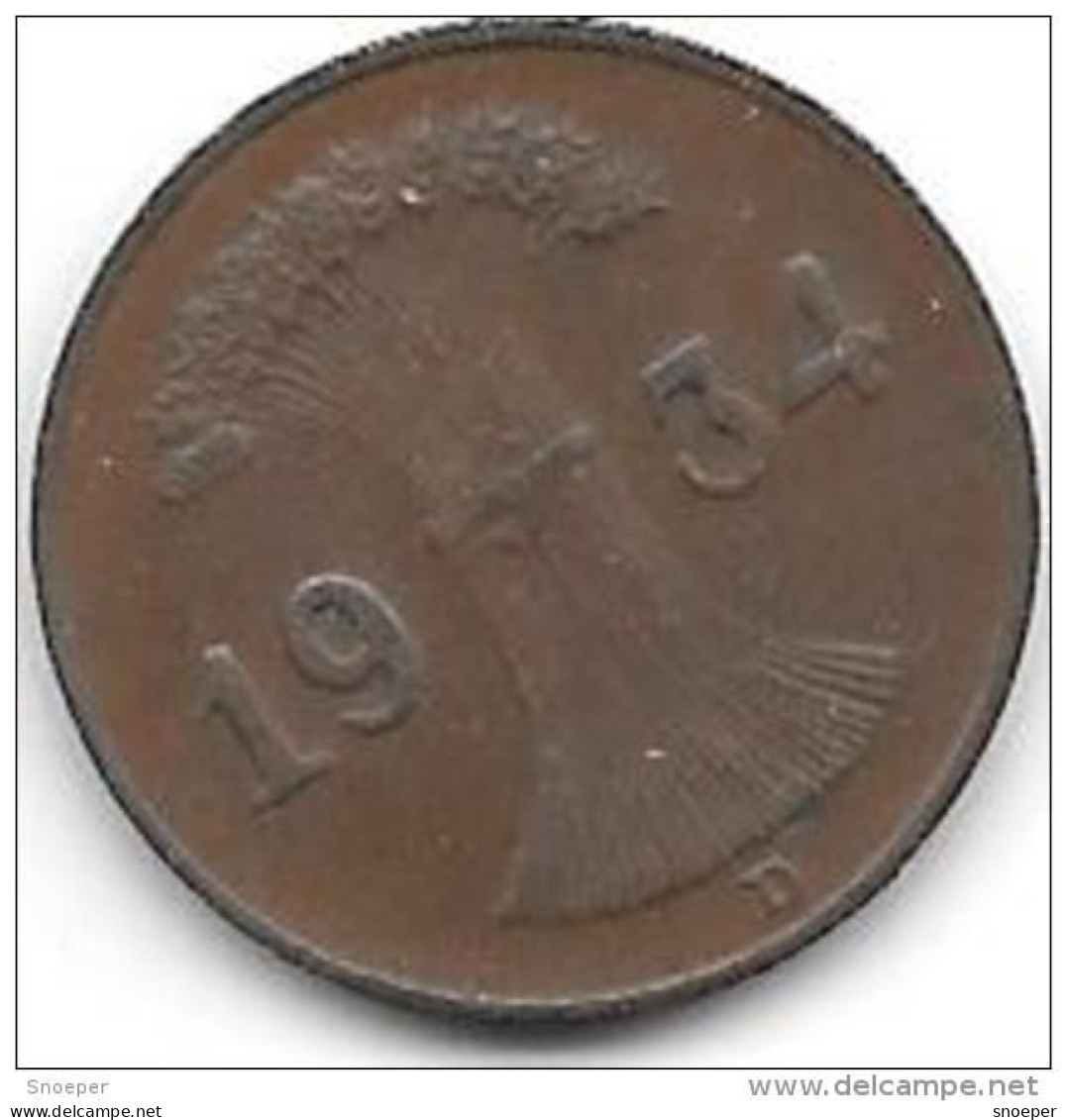 Germany  Weimar 1  Pfennig 1934  D Km 37    Vf+ - 1 Renten- & 1 Reichspfennig