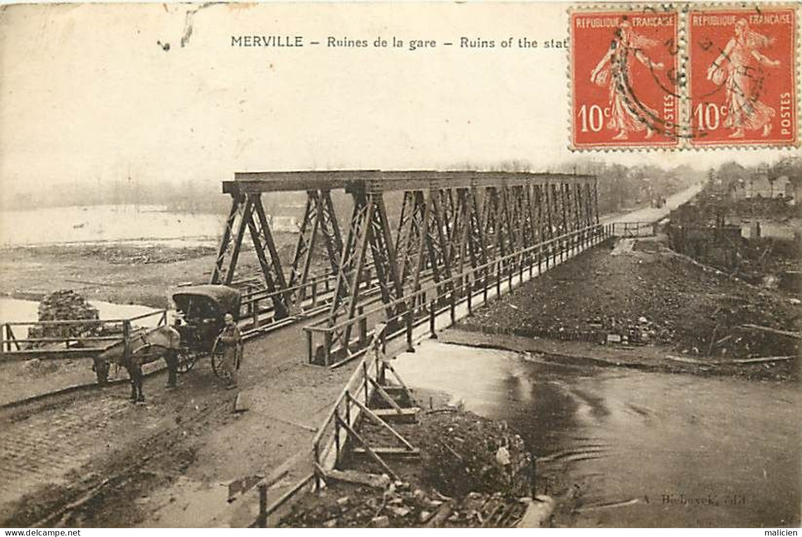 Dpts Div -ref-BM345- Nord - Merville - Ruines De La Gare - Pont - Attelage Cheval - Ruins Of The Station - - Merville