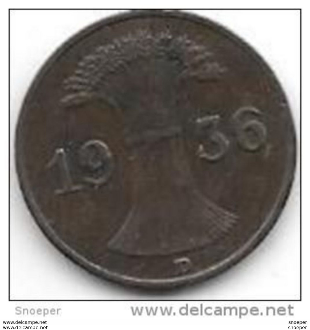 Germany  Weimar 1  Pfennig 1936  D  Km 37    Xf - 1 Rentenpfennig & 1 Reichspfennig