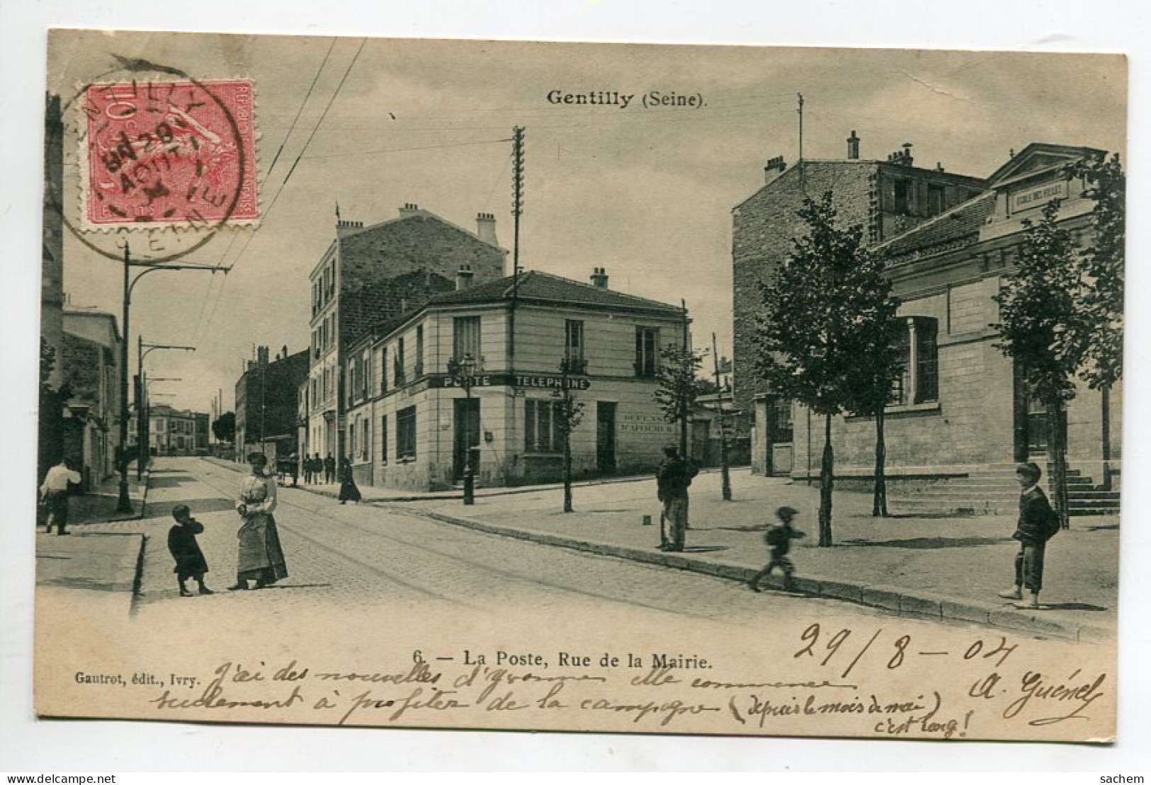 94 GENTILLY Animation Rue De La Mairie La Poste  Téléphone 1904 écrite Timb Edit Gautrot    D06 2022 - Gentilly