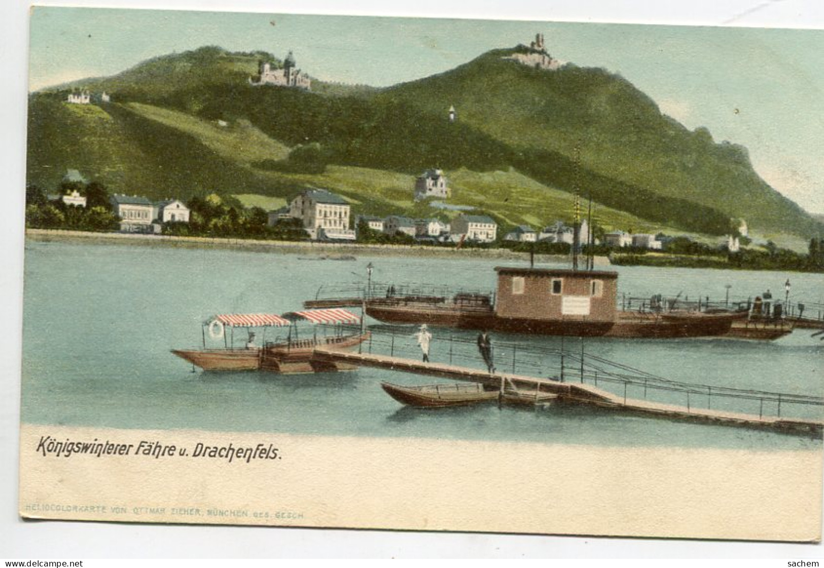 ALLEMAGNE DRACHENFELS Appontyement Bateaux Konigswinterer Fahrecouleur 1900   /D07 2022 - Drachenfels