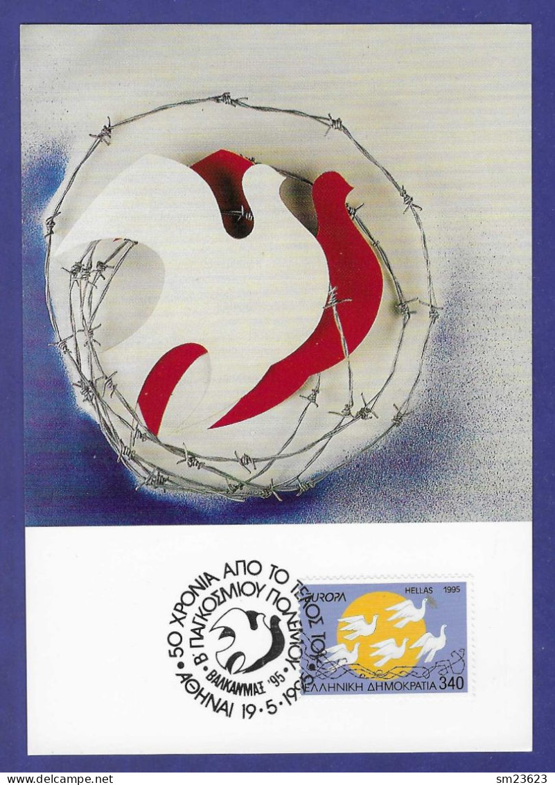 Griechenland / Hellas 1995 , Mi.Nr. 1875 , EUROPA CEPT Frieden Und Freiheit - Maximum Card - Aohnai 19.5.1995 - 1995