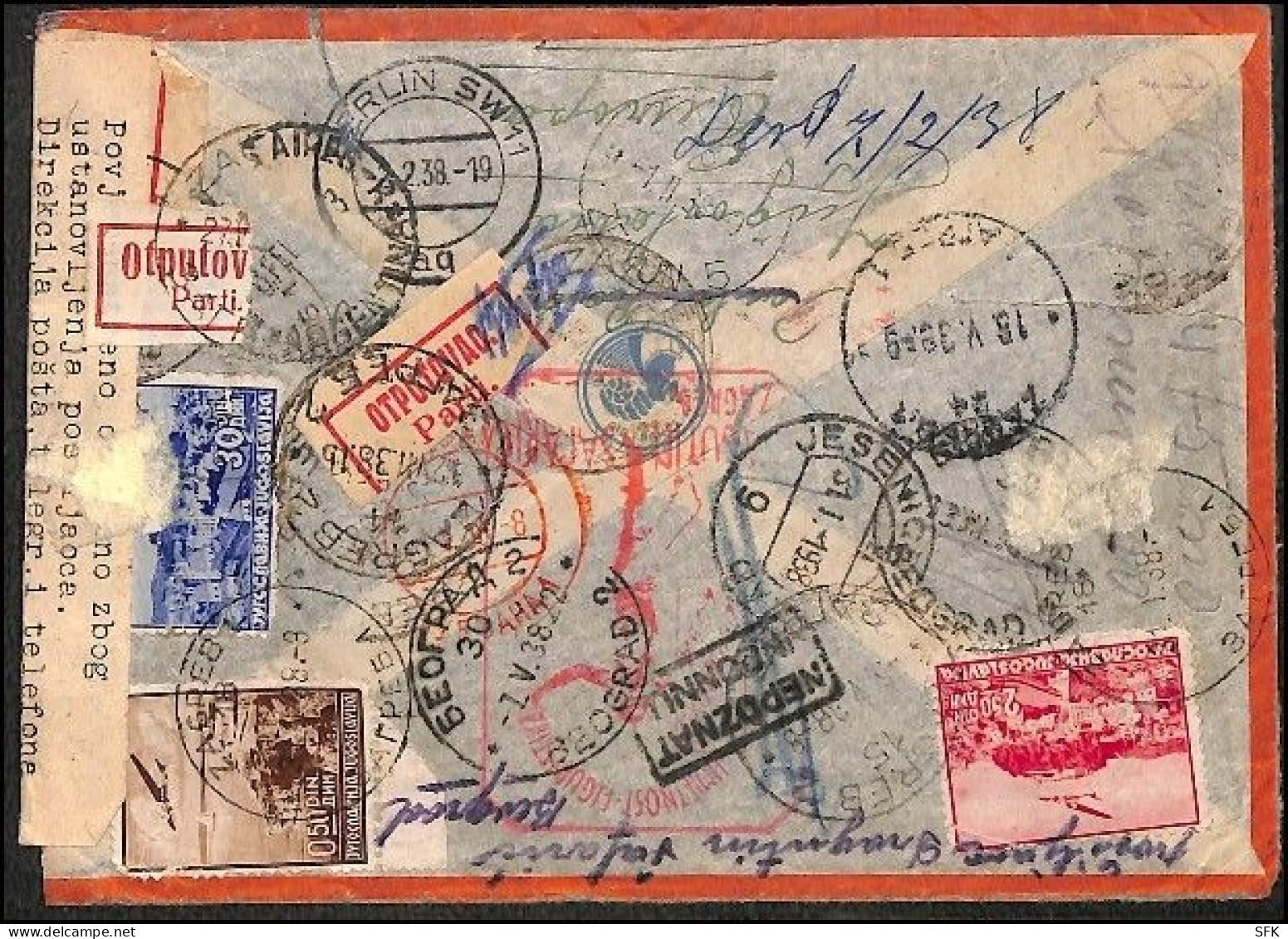 1938 SEAPLANE FLIGHT WITH YUGOSLAV POSTAGE: Registered Letter: Zagreb - Buenos Aires, - Luftpost