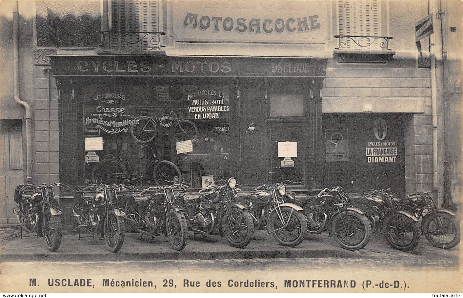 CPA 63 MONTFERRAND M.USCLADE MECANICIEN 29 RUE DES CORDELIERS CYCLES MOTO MOTOSACOCHE  Superbe ! - Clermont Ferrand