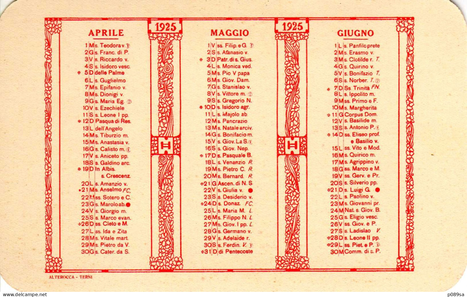 CALENDARIO FARMACEUTICO SERONO - 1925 - Formato Piccolo : 1921-40