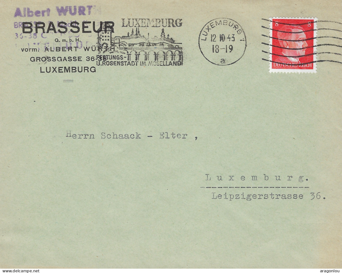 Luxembourg - Luxembourg - Brief  1943  -  Herrn Schaack - Elter , Luxemburg , Leipzigerstrasse - 1940-1944 German Occupation