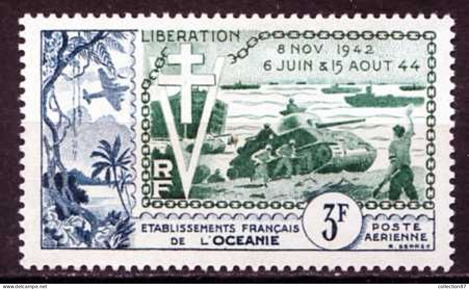 Réf 79 < OCEANIE < Yvert PA N° 31 * Neuf Ch. - MH * < Char Tank Libération - Poste Aérienne