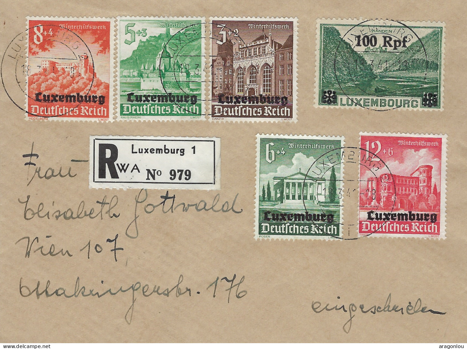 Luxembourg - Luxembourg -  Einschreibebrief 1941   An Frau Elisabeth Gottwald , Wien - 1940-1944 Ocupación Alemana