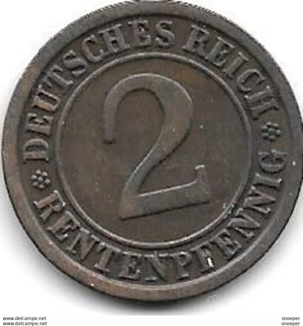 Germany  Weimar 2 Rente   Pfennig 1923  A  Km 31    Vf+ - 2 Rentenpfennig & 2 Reichspfennig