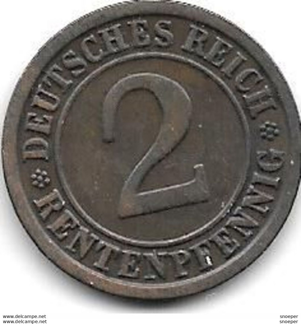 Germany  Weimar 2 Rente   Pfennig 1923  A  Km 31    Vf+ - 2 Renten- & 2 Reichspfennig
