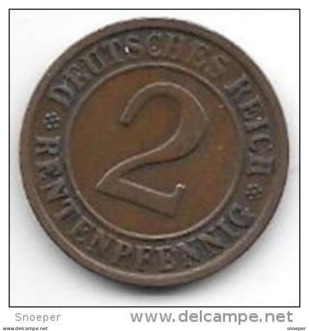 Germany  Weimar 2 Rente   Pfennig 1924  D  Km 31    Vf+ - 2 Rentenpfennig & 2 Reichspfennig