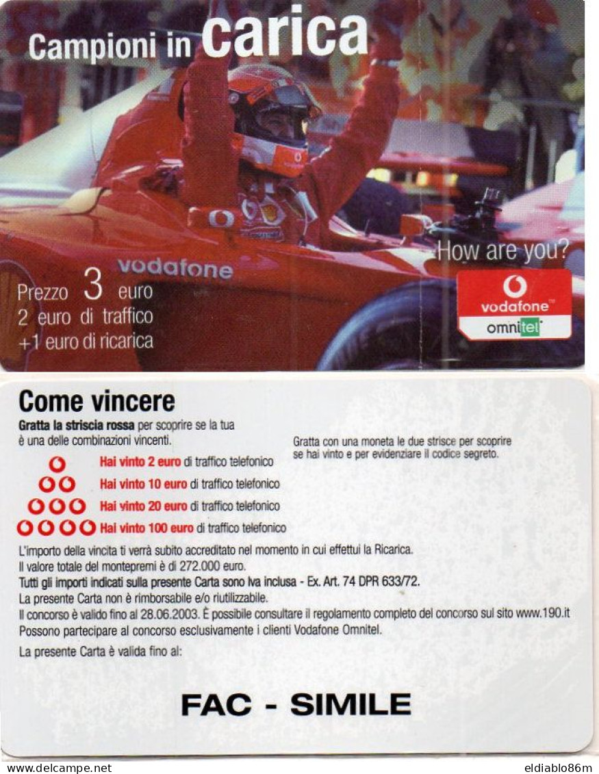 ITALY - PREPAID - VODAFONE - CAMPIONI IN CARICA - FAC-SIMILE IN BLISTER - Sonstige & Ohne Zuordnung