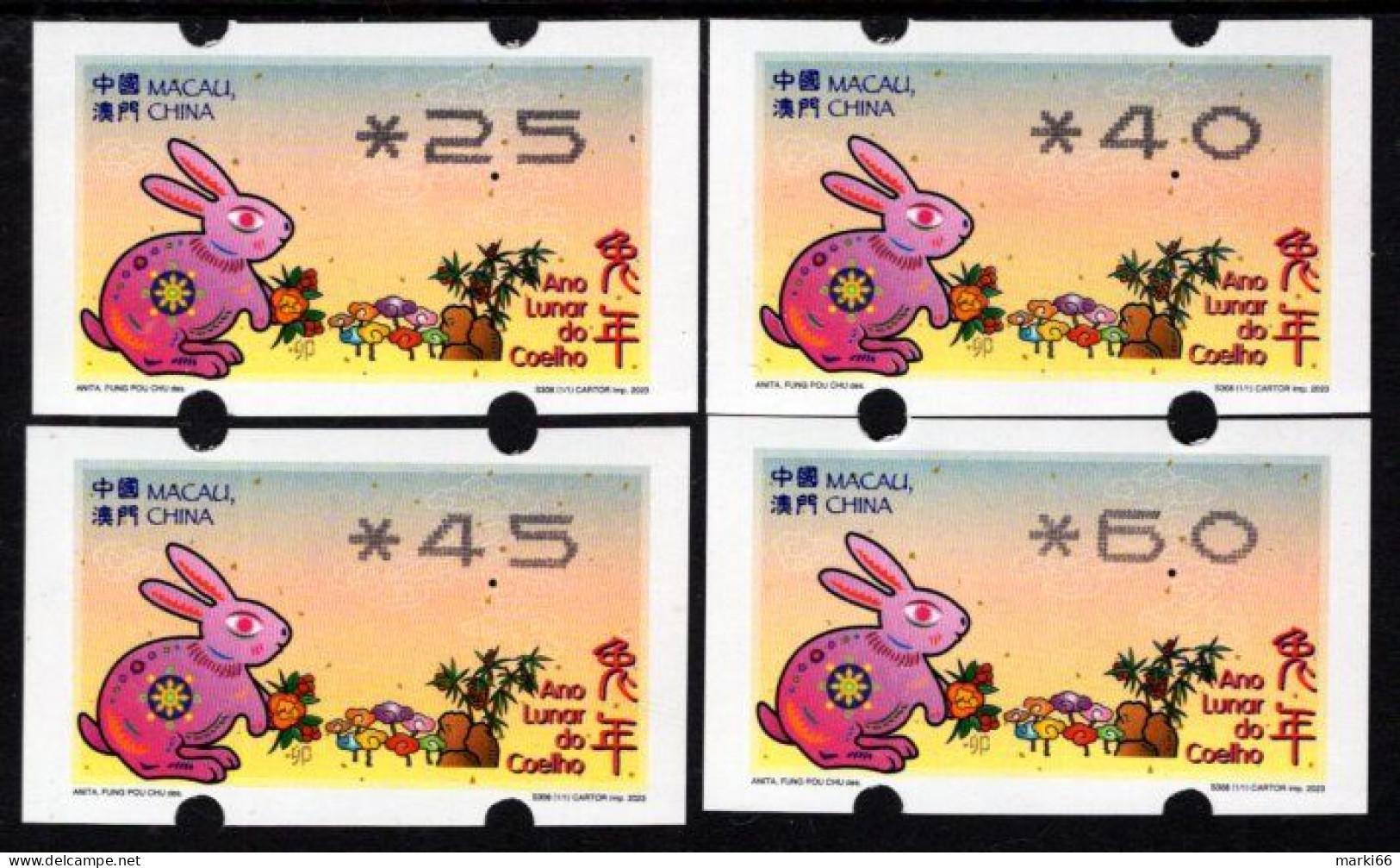 Macao - 2023 - Lunar New Year Of The Rabbit - Mint ATM Stamp Set - Automaten