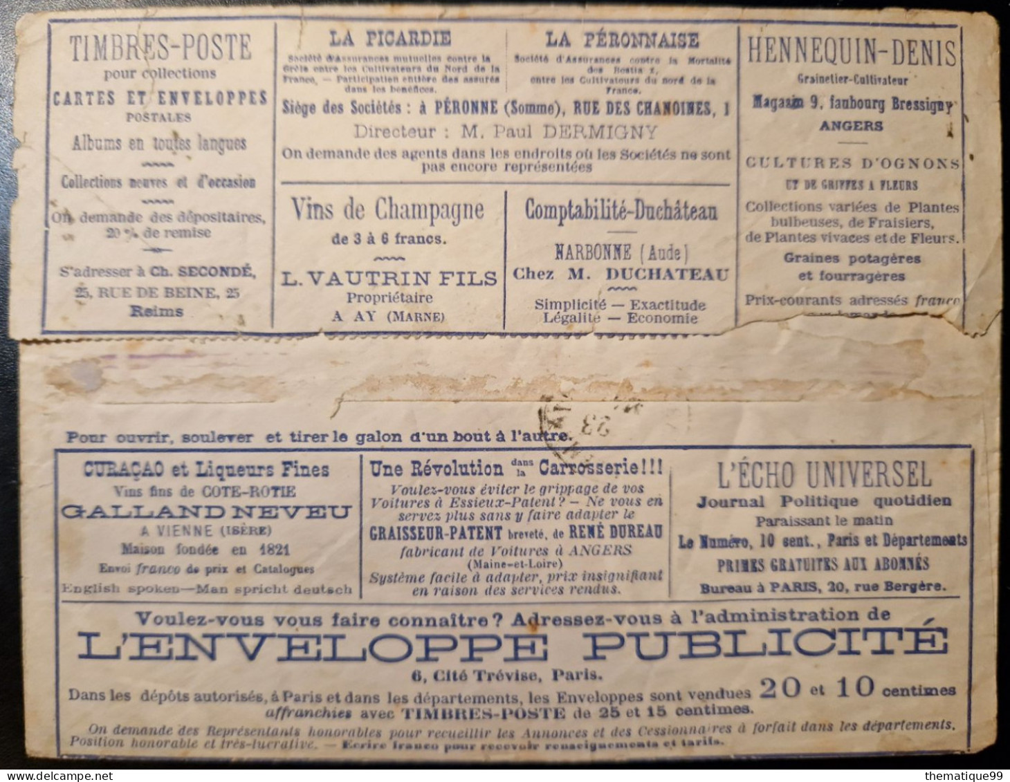 Lettre Avec Publicités Précurseur Vendue à Tarif Réduit (1876) : Barbe Graine Voiture Cheval Vin Grêle Oignon Fraise - Wijn & Sterke Drank