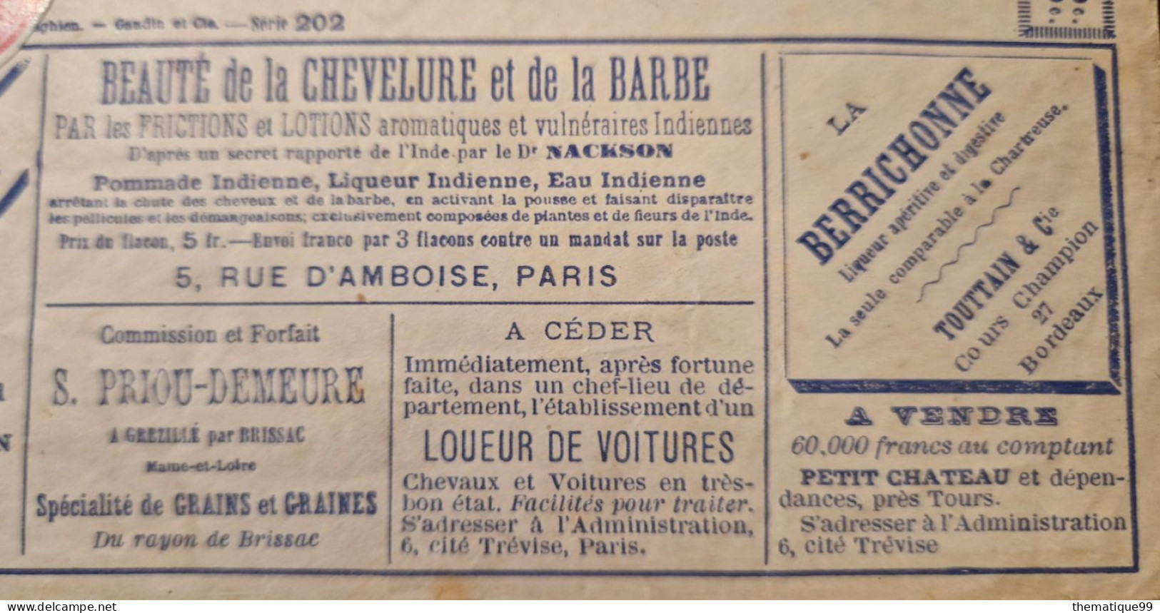 Lettre Avec Publicités Précurseur Vendue à Tarif Réduit (1876) : Barbe Graine Voiture Cheval Vin Grêle Oignon Fraise - Wijn & Sterke Drank