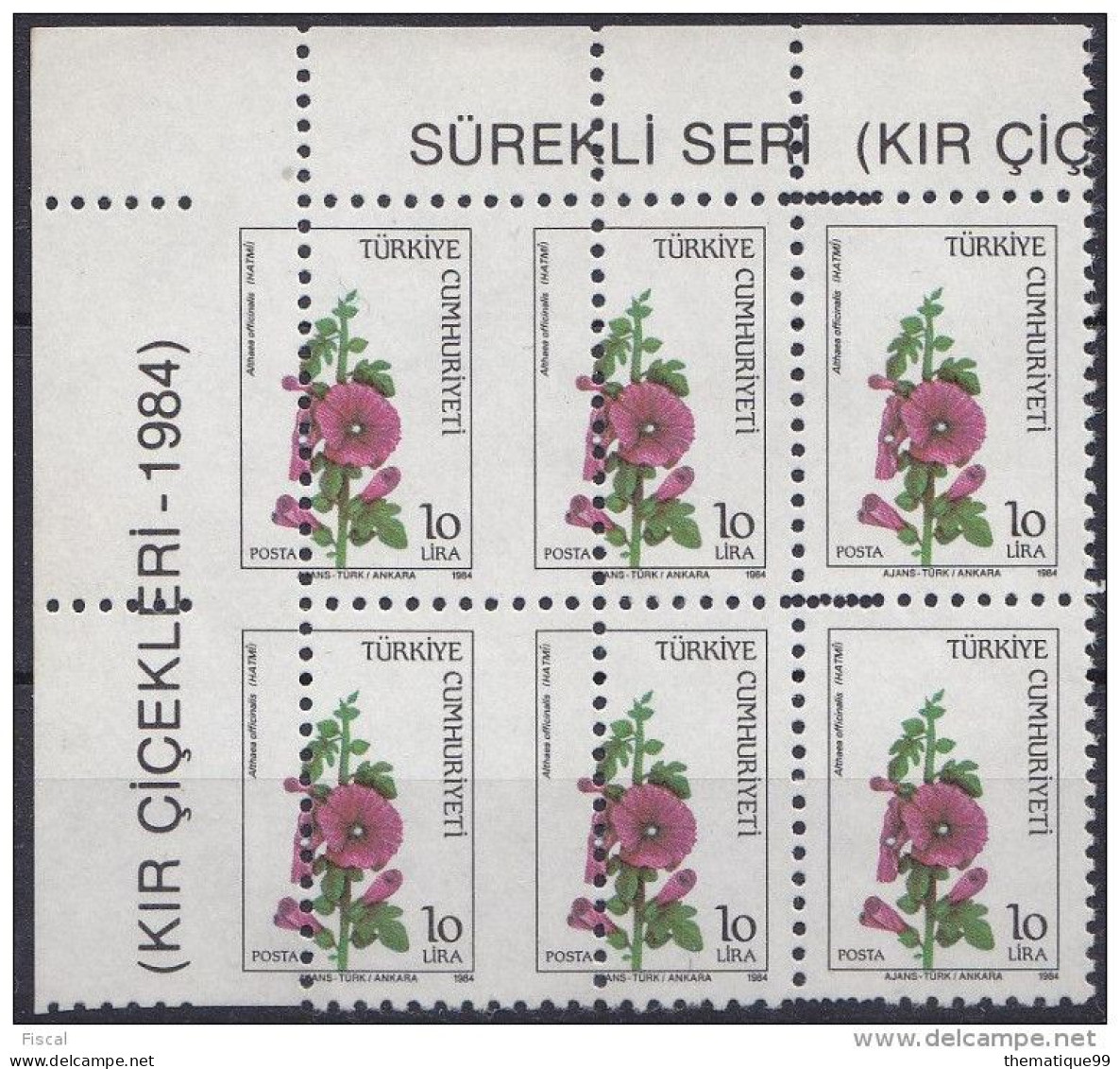 Six Timbres De Turquie Avec Spéctaculaire Variété De Piquage : Guimauve Officinale, Plante Médicinale, Fleur - Sonstige & Ohne Zuordnung