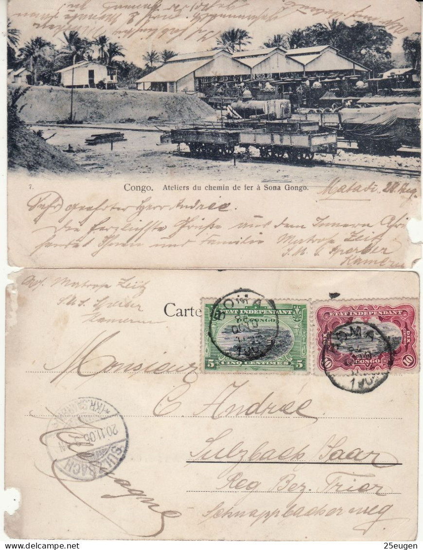 BELGIAN CONGO 1905 POSTCARD SENT TO SULZBACH - Brieven En Documenten