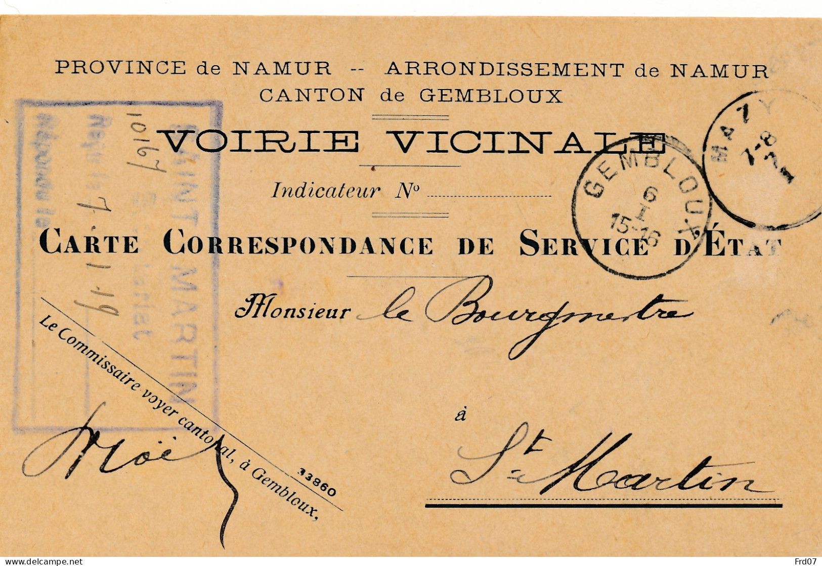 Gembloux 6.I. - Franchise Voirie Vicinale – Mazy 7.1 Sans 1919 - Fortuna (1919)