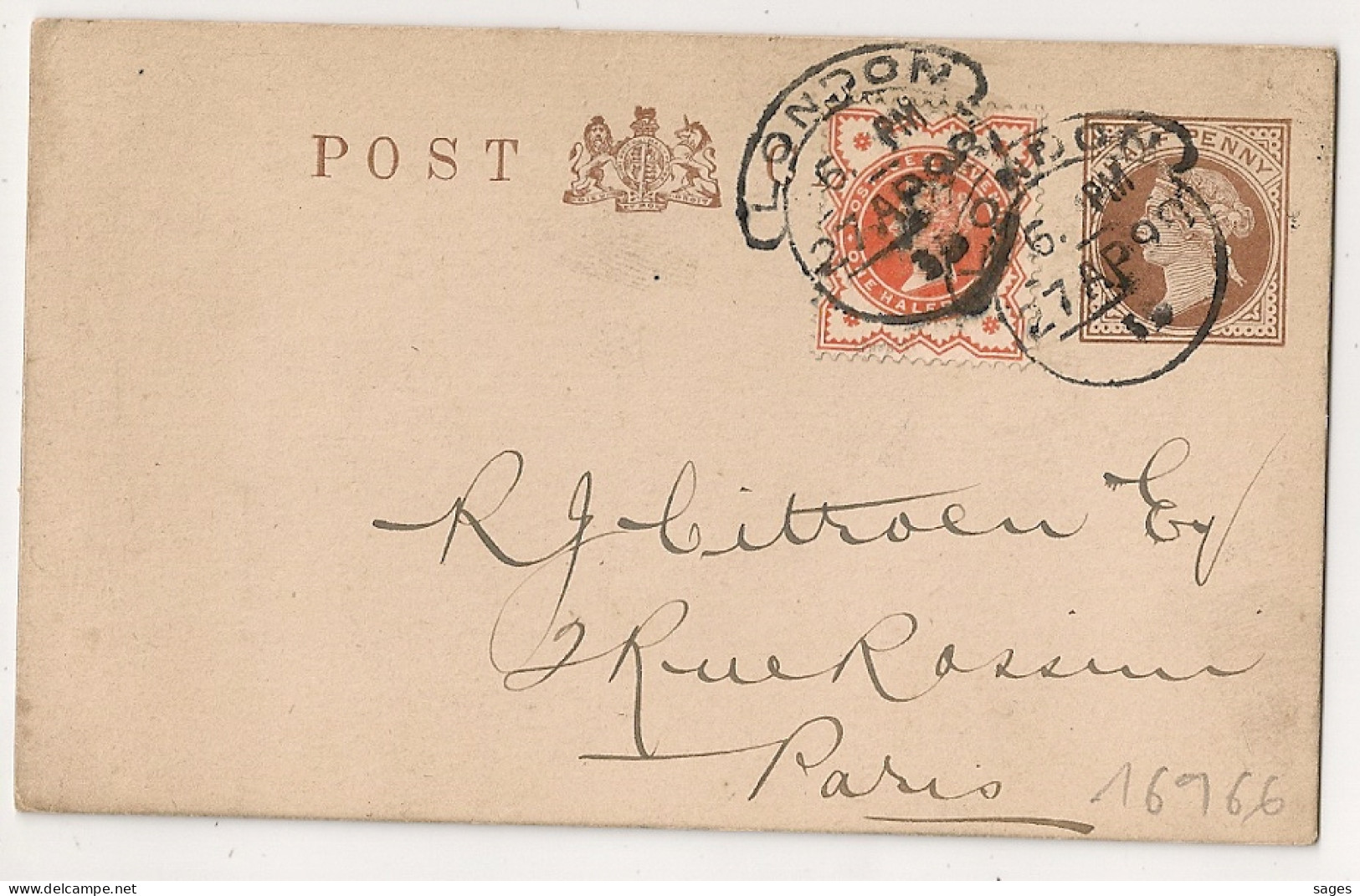 LONDON POST CARD SUTHERLAND REEF LIMITED To PARIS - Storia Postale