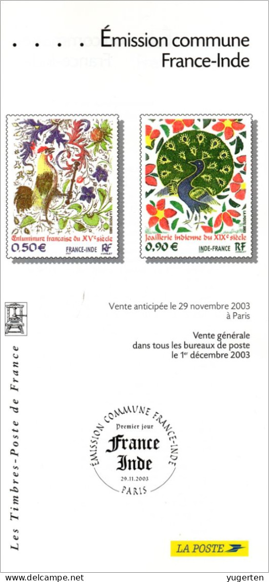 France 2003 - Philatelic Leaflet - Notice - Joint Issue - France - Inde - India - Coq - Rooster - Birds - Hahn - Vögel - Gezamelijke Uitgaven