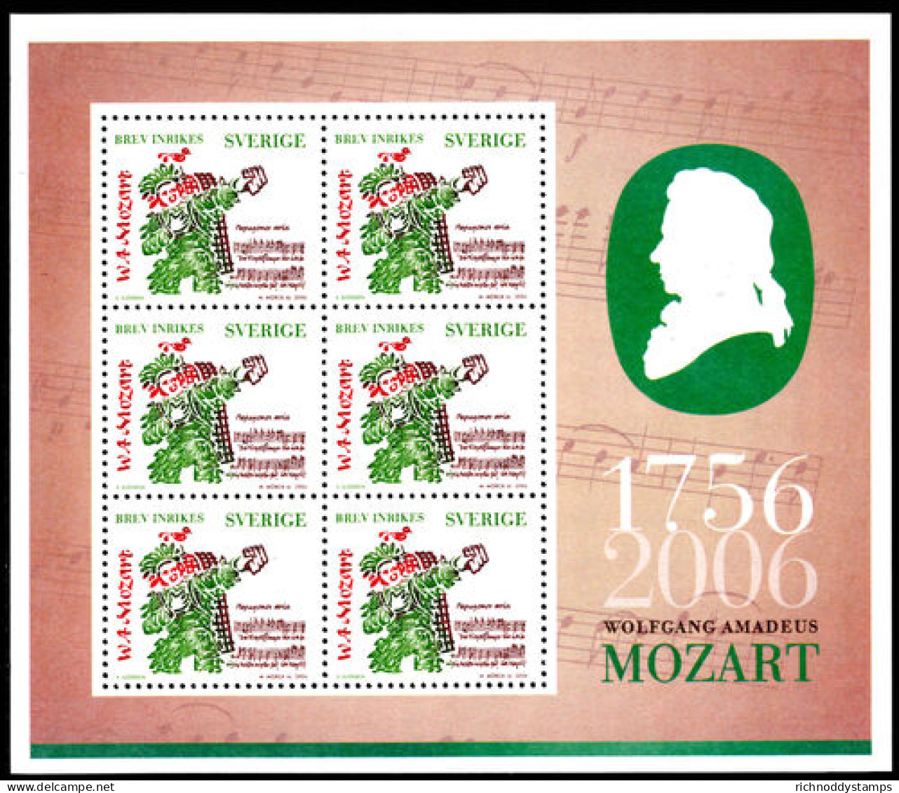 Sweden 2006 Mozart Brev Sheetlet Unmounted Mint. - Unused Stamps