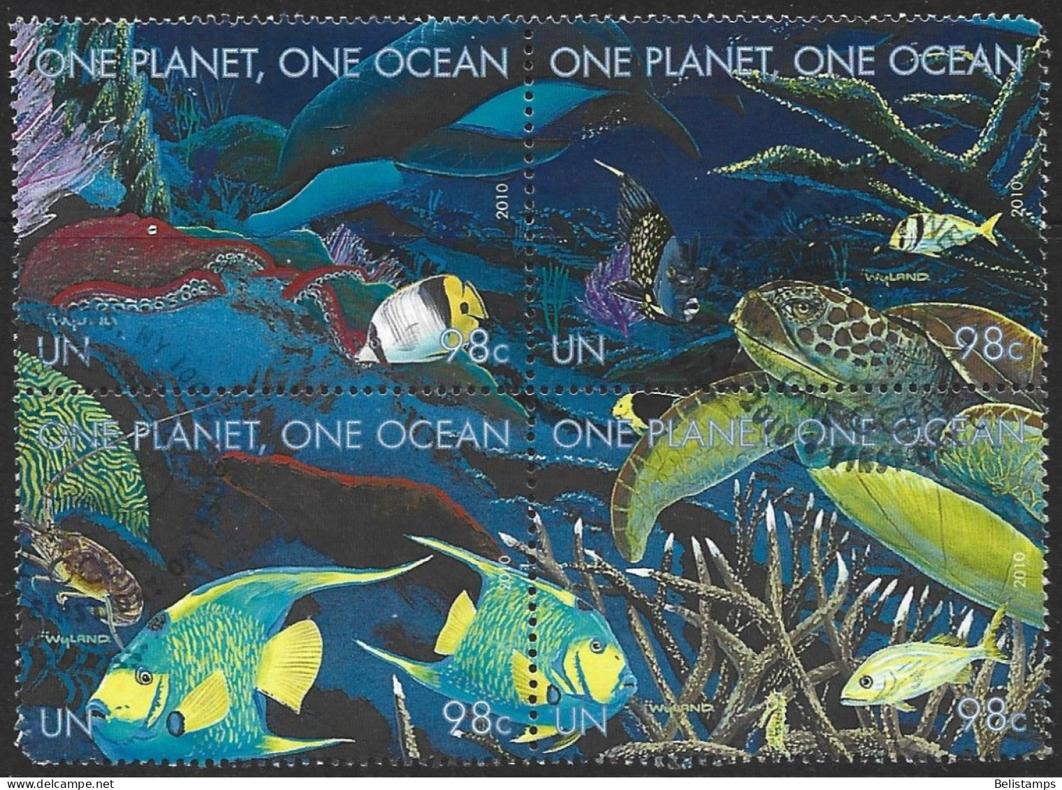 United Nations, N.Y. 2010. Scott #1004a-d (U) One Planet, One Ocean  *Complete Block* - Gebruikt