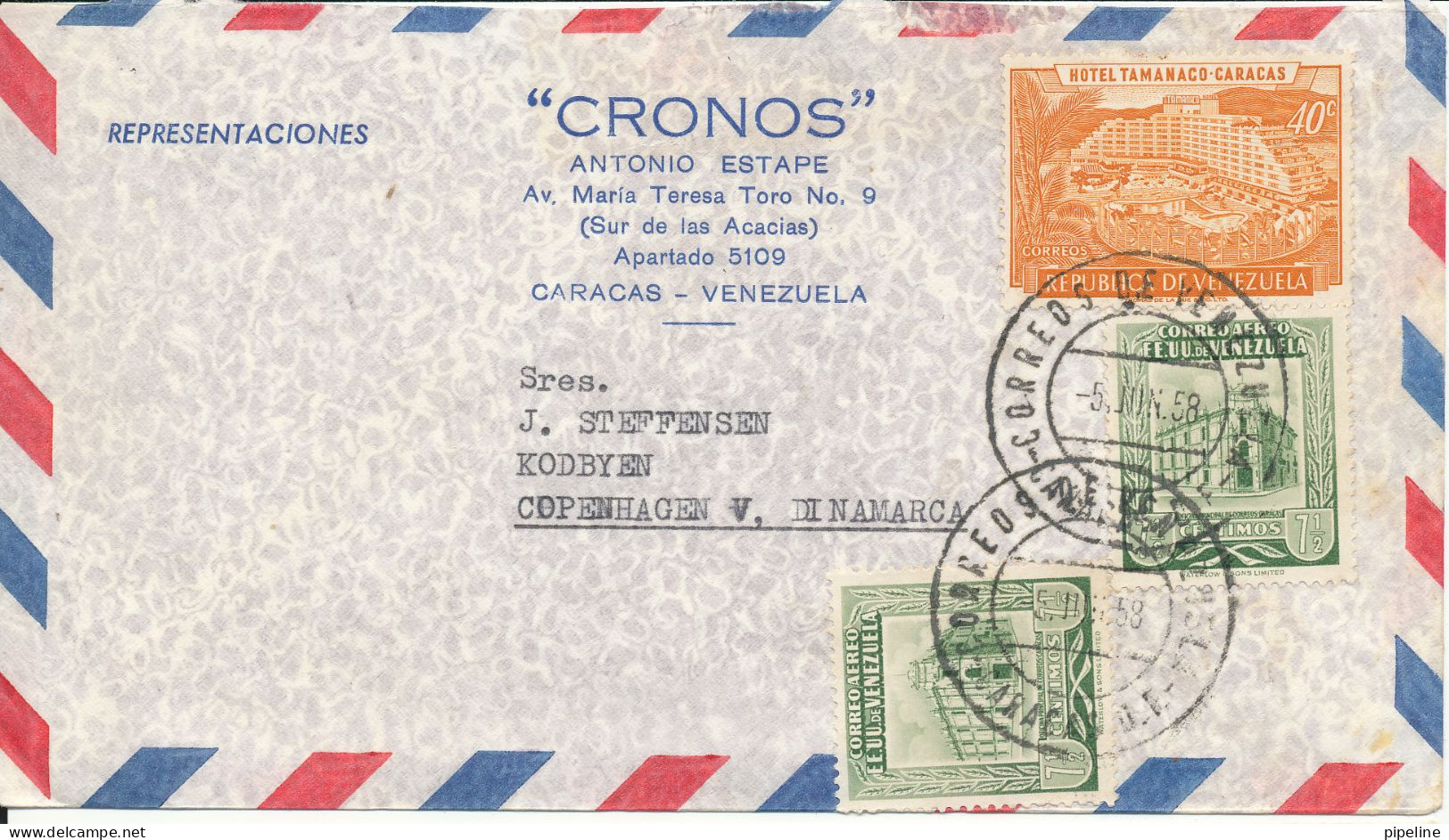 Venezuela Air Mail Cover Sent To Denmark Caracas 5-6-1958 - Venezuela
