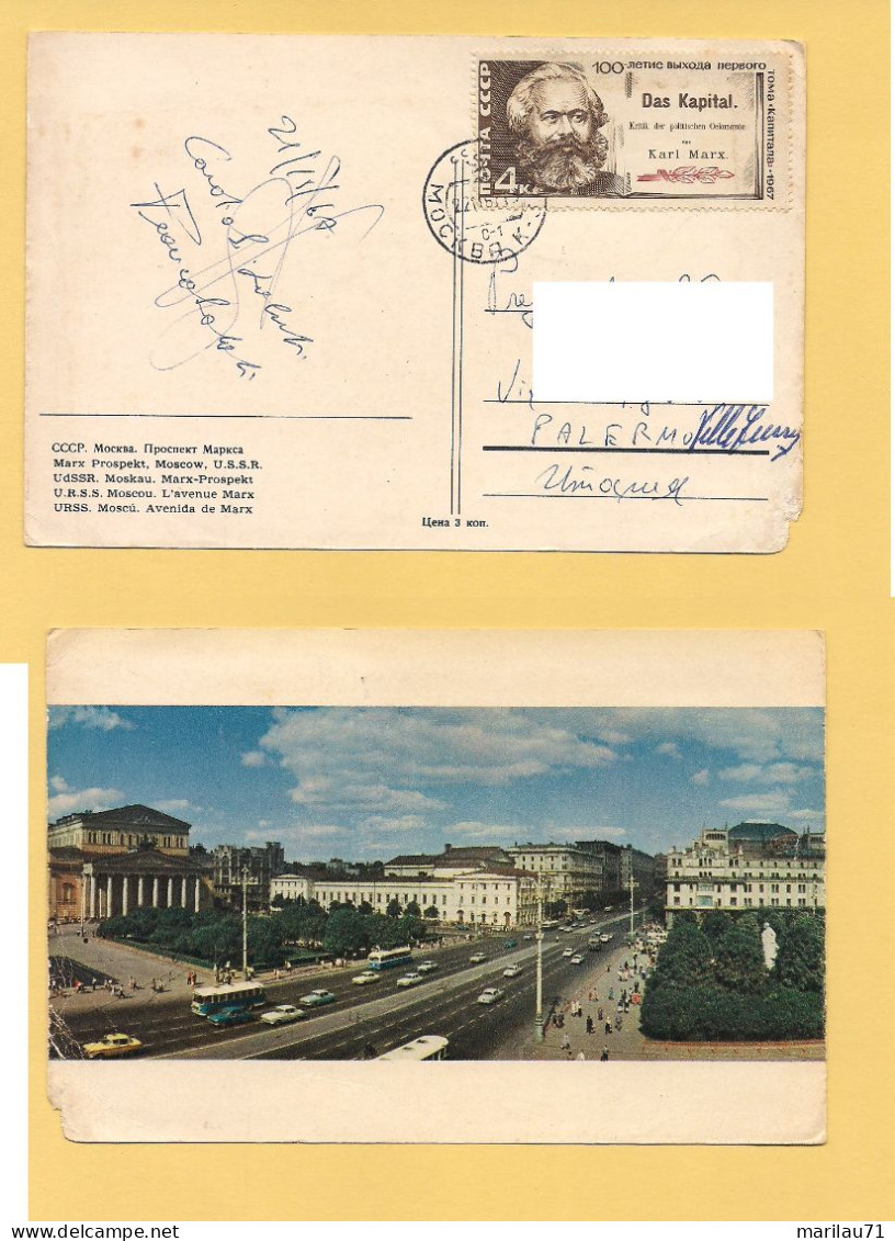 GM678 RUSSIA CCCP 1967 KARL MARX Stamp Card Mosca To Italy - Lettres & Documents