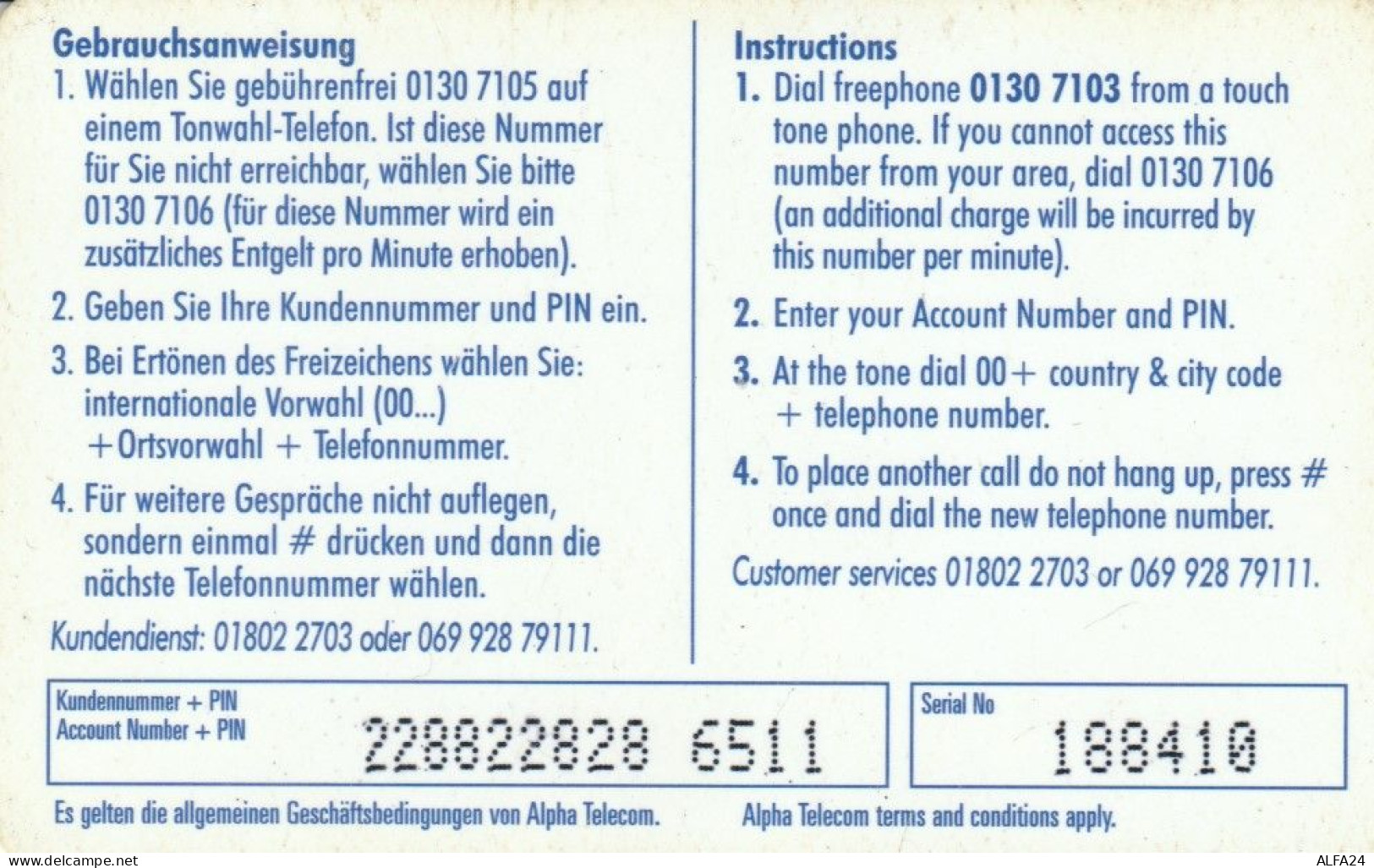 PREPAID PHONE CARD GERMANIA  (PM458 - GSM, Voorafbetaald & Herlaadbare Kaarten