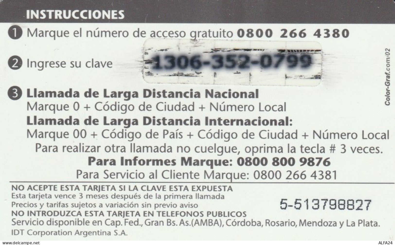 PREPAID PHONE CARD ARGENTINA  (PM177 - Argentine