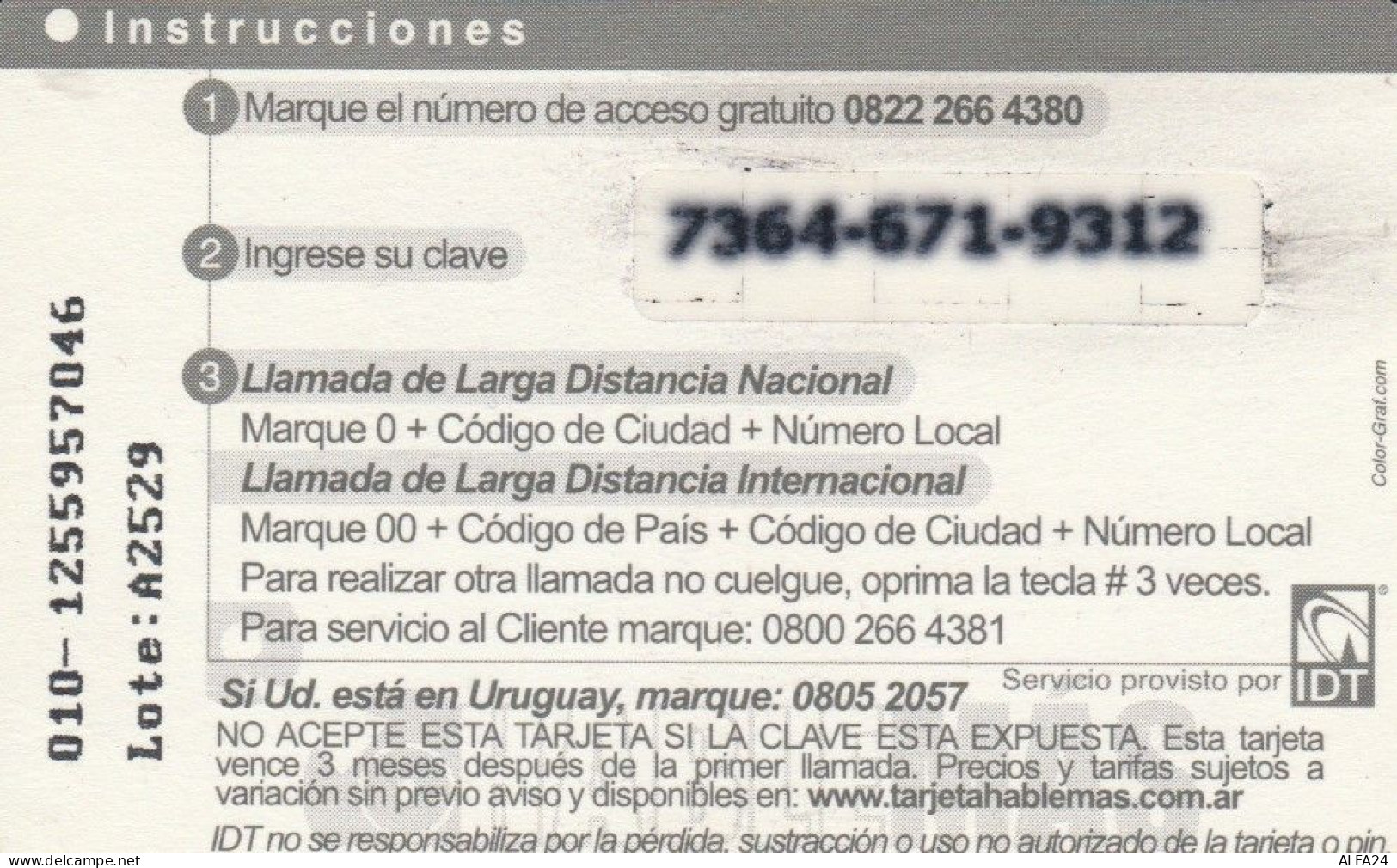 PREPAID PHONE CARD ARGENTINA  (PM169 - Argentina